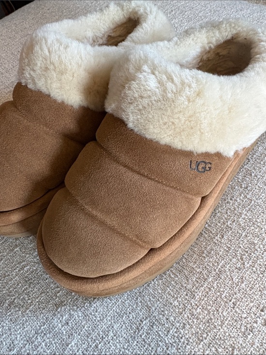 UGG Shoes - UGG Chestnut/Tan Quilted Suede Shearling Slip-Ons